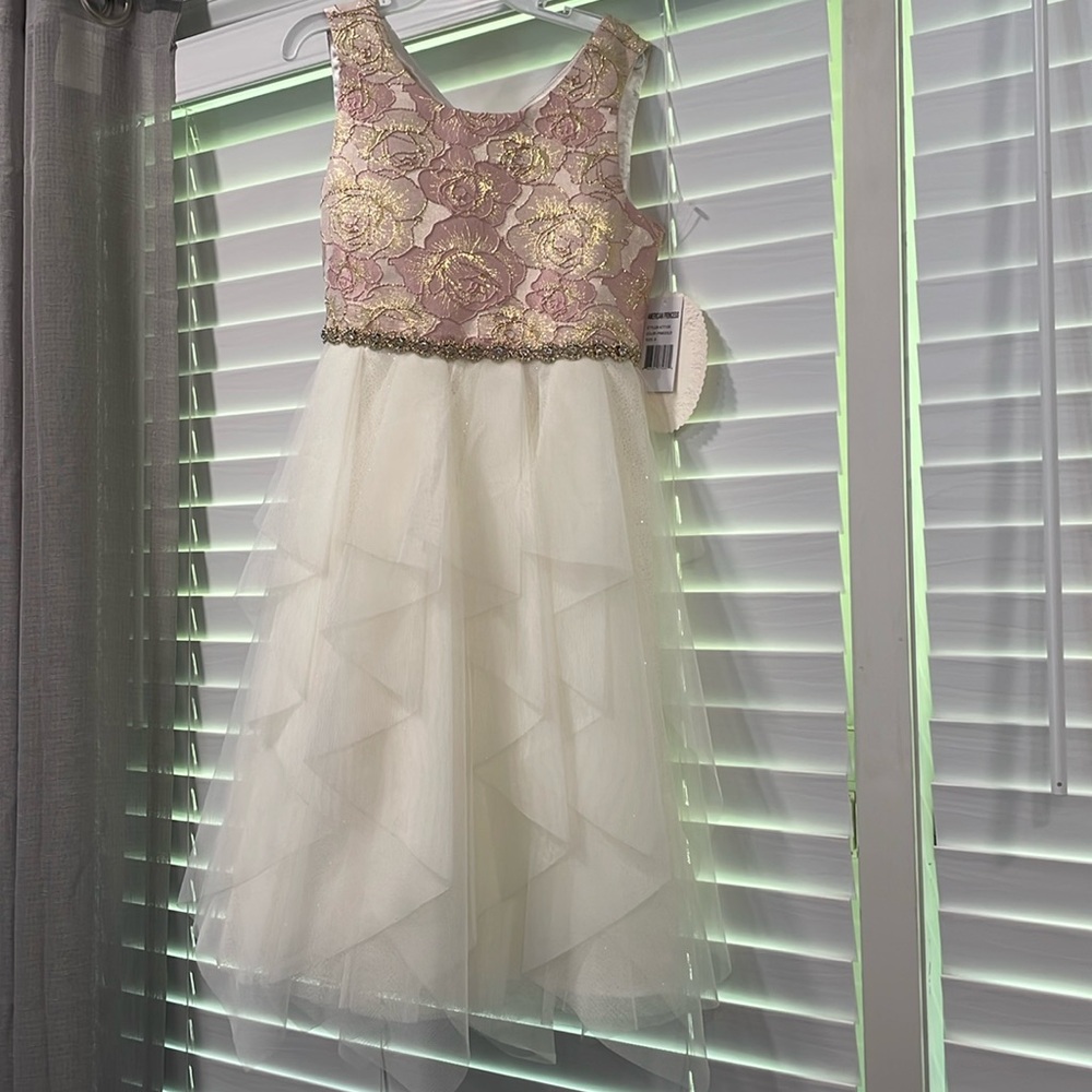Holiday dress for girls. Pink, gold and ivory. Brand new with tags.